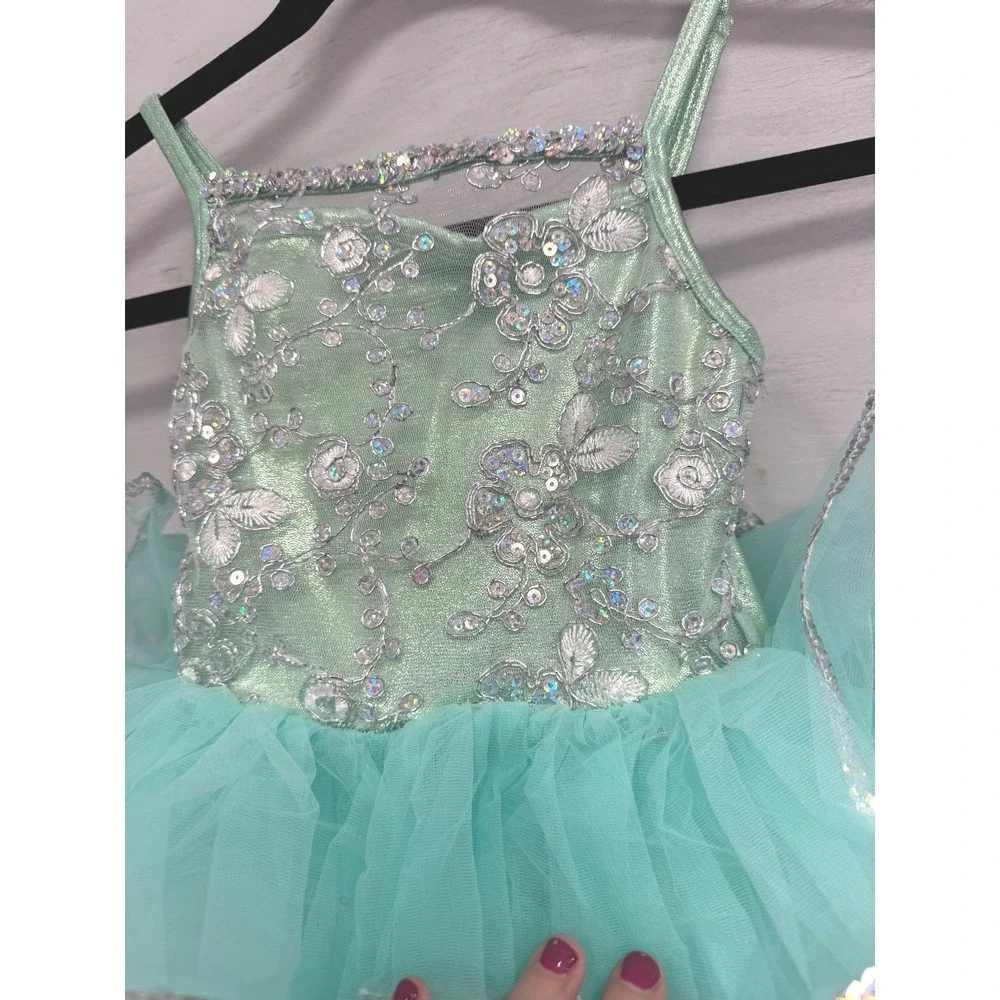 Weissman Mint Green Sequin Floral‎ Dance Costume Tutu Leotard Girls CXS E2152
